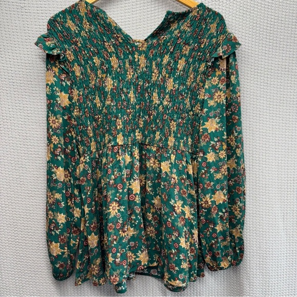 Torrid Floral Green Long Sleeve Crinkle Gauze Blouse Top Sz Large Summer Boho - Picture 5 of 8